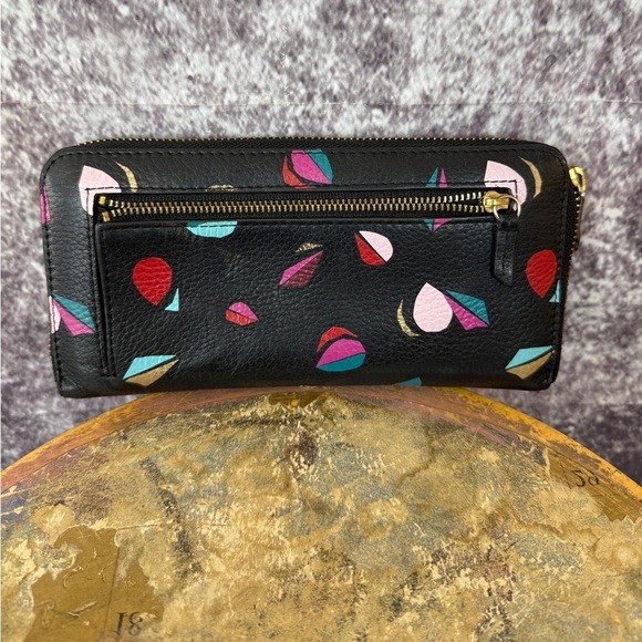 Classic FOSSIL Wallet Clutch Black Zip Around Long Wallet Clutch vintage Leather - Picture 2 of 11